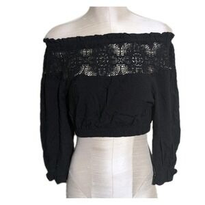 Women's Vintage USA Black Lace Crop Top S Y2K CHIC SOFT GIRL FEMININE EDGY Sexy